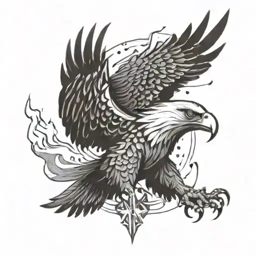 A fierce eagle with the Philadelphia Eagles logo incorporated into its feathers, surrounded by lightning bolts symbolizing electrical engineering tattoo design idea