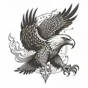 A fierce eagle with the Philadelphia Eagles logo incorporated into its feathers, surrounded by lightning bolts symbolizing electrical engineering tattoo design idea