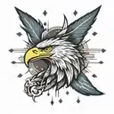 A fierce eagle with the Philadelphia Eagles logo incorporated into its feathers, surrounded by lightning bolts symbolizing electrical engineering tattoo design idea