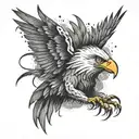 A fierce eagle with the Philadelphia Eagles logo incorporated into its feathers, surrounded by lightning bolts symbolizing electrical engineering tattoo design idea