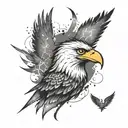 A fierce eagle with the Philadelphia Eagles logo incorporated into its feathers, surrounded by lightning bolts symbolizing electrical engineering tattoo design idea
