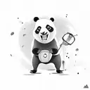 A panda dentist extracting a tooth with a knife tattoo design idea