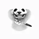 A panda dentist extracting a tooth with a knife tattoo design idea