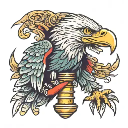 eagle holding a dildo in its claws tattoo design idea