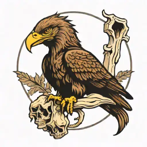eagle holding a styloid bone from skull base in its claws tattoo design idea