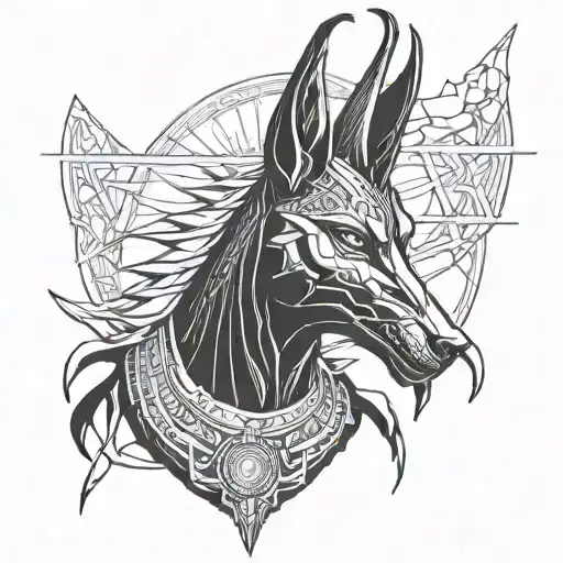 Anubis de cuerpo entero como guardián de la necrópolis tattoo design idea