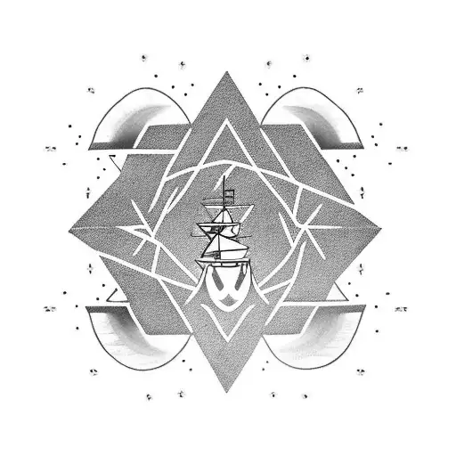 geometric kaizen tatoo with a burning boat and trust the process and enjoy the journey  tattoo design idea