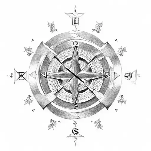 Christian Cross mountain stream compass tattoo design idea