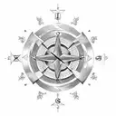 Christian Cross mountain stream compass tattoo design idea