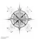 Christian Cross mountain stream compass tattoo design idea