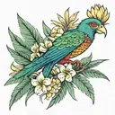 quetzal bird with yucca plant and frangipani  tattoo design idea