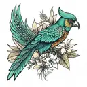 quetzal bird with yucca plant and frangipani  tattoo design idea