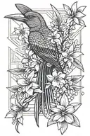 quetzal bird with yucca flower and frangipani flower tattoo design idea