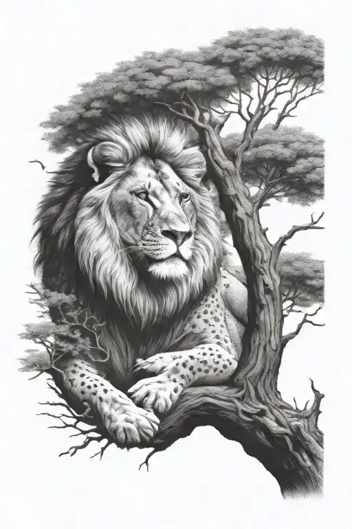 babylion in big treecrown in optical illusion tattoo design idea