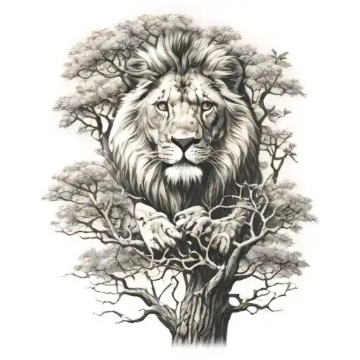 lion into tree optical illusion tattoo tattoo design idea