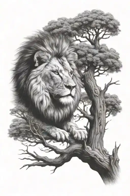babylion in big treecrown in optical illusion growing tattoo design idea