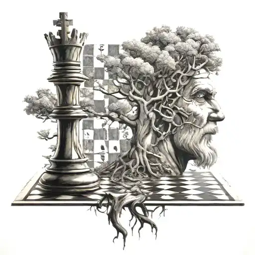 tree into one big chess king tattoo design idea