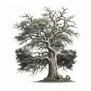 big normal tree with roots in underground, and a lion head in the tree look to the right side tattoo design idea