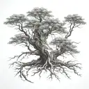 big normal tree with roots growing and little boy sitting on branch tattoo design idea