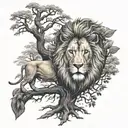 lion tree growing optical illusion tattoo design idea