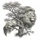 lion tree growing optical illusion tattoo design idea