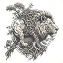 lion tree growing optical illusion tattoo design idea