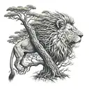 lion tree growing optical illusion tattoo design idea