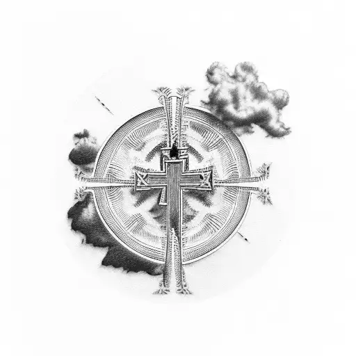 Christian Cross and clouds tattoo design idea