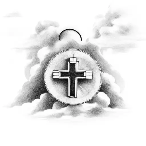 Christian Cross and clouds tattoo design idea