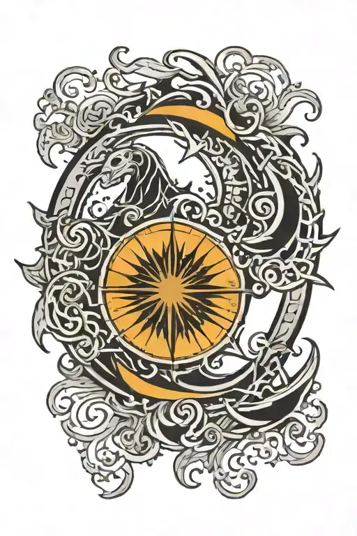 Godsmack Symbol with sun and moon kissing within the circle tattoo design idea