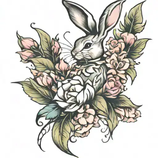 playboy bunny with flowers and leaves tattoo design idea