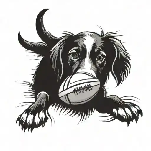 A dog playing with a rugby ball, showcasing the client's love for both animals and the sport tattoo design idea
