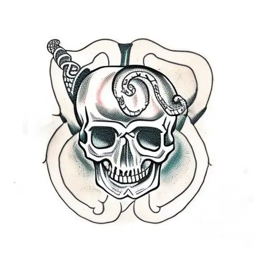 Skull with dagger and snake tattoo design idea