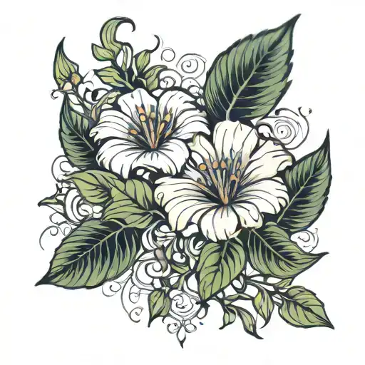 aster and morning glory flowers connected tattoo design idea