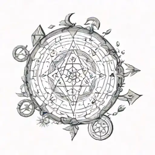 Runes and alchemy circle with positive undertones tattoo design idea