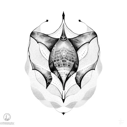A dotwork design of a giant manta ray with intricate patterns on its wings, symbolizing the client's passion for diving in the ocean tattoo design idea