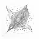 A dotwork design of a giant manta ray with intricate patterns on its wings, symbolizing the client's passion for diving in the ocean tattoo design idea