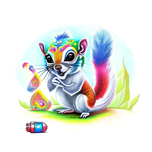cute tiny alebrije squirrel with vivid colors, chibi, adorable and fluffy, logo design, cartoon, tattoo, sticker, cinema tattoo design idea