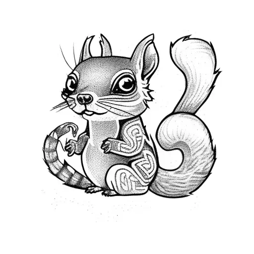 cute tiny alebrije squirrel with vivid colors, chibi, adorable and fluffy, logo design, cartoon, tattoo, sticker, cinema tattoo design idea
