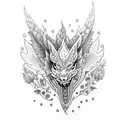 A dotwork tattoo showcasing a mystical dragon intertwined with vibrant flowers inspired by plastic arts tattoo design idea