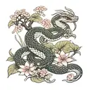  snake with lotus flower close to the  temple one samurai protecting the village and fish koi dragon cherry tree bonsai tattoo design idea