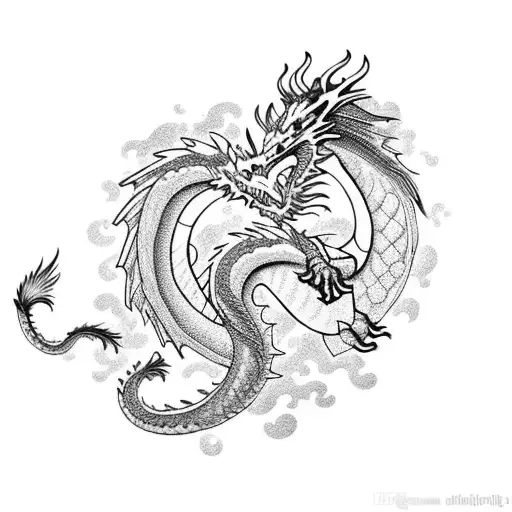 A majestic dragon guarding a treasure chest filled with high-quality images tattoo design idea