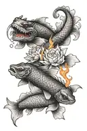 yin yang koi fish and dragon breathing fire tattoo design idea