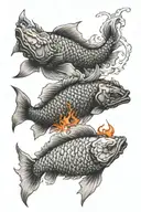 yin yang koi fish and dragon breathing fire tattoo design idea