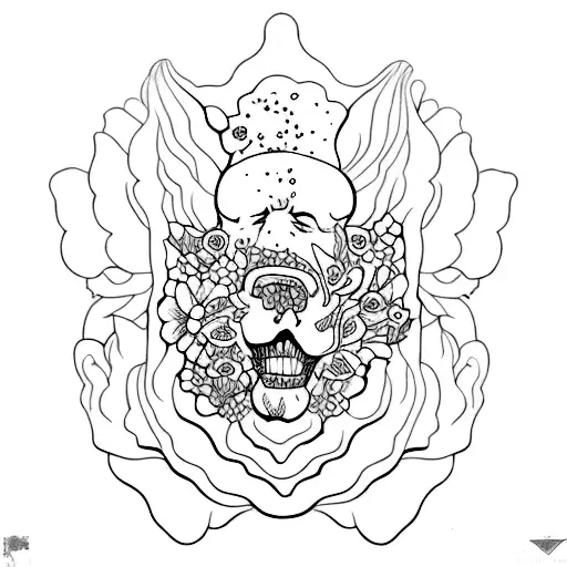 estatua rosto de deuses gregos saindo flores  tattoo design idea