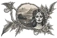 Hills, algiz rune circle, Days of the dead girl tattoo design idea
