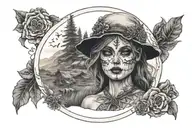 Hills, algiz rune circle, Days of the dead girl tattoo design idea