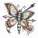 semicolon with butterfly and arrow piercing tattoo design idea