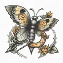 semicolon with butterfly and arrow piercing tattoo design idea