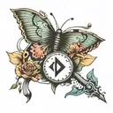 semicolon with butterfly and arrow piercing tattoo design idea